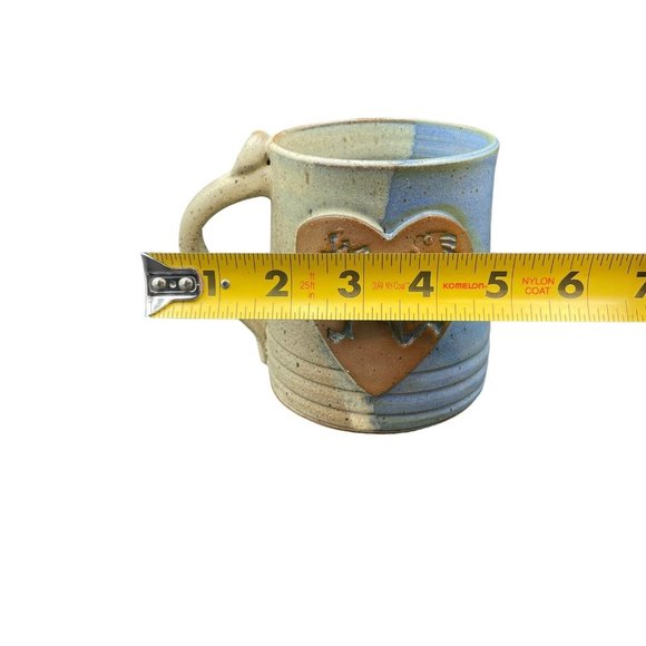 Honey Creek Art Pottery Mug Heavy Blue Cream Heart Man Runnng - Picture 8 of 8